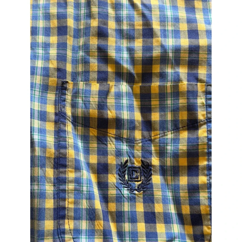 Chaps Mens Easy‎ Care Plaid Button Down Shirt Blue Yellow Long Sleeve Large L